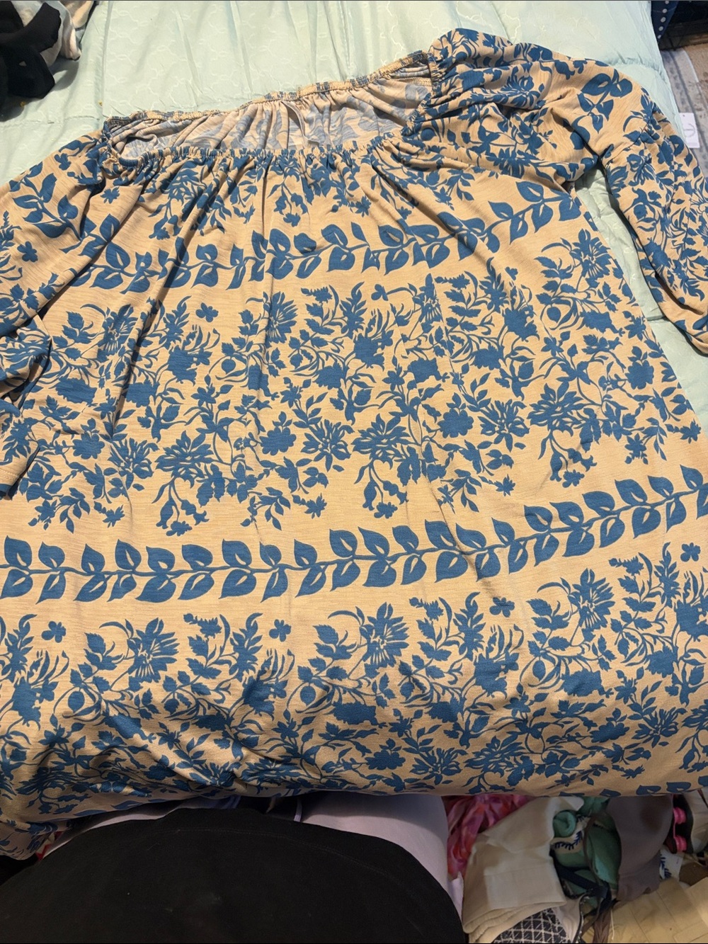 Off-Shoulder Floral Print Women's dress Beige and Blue